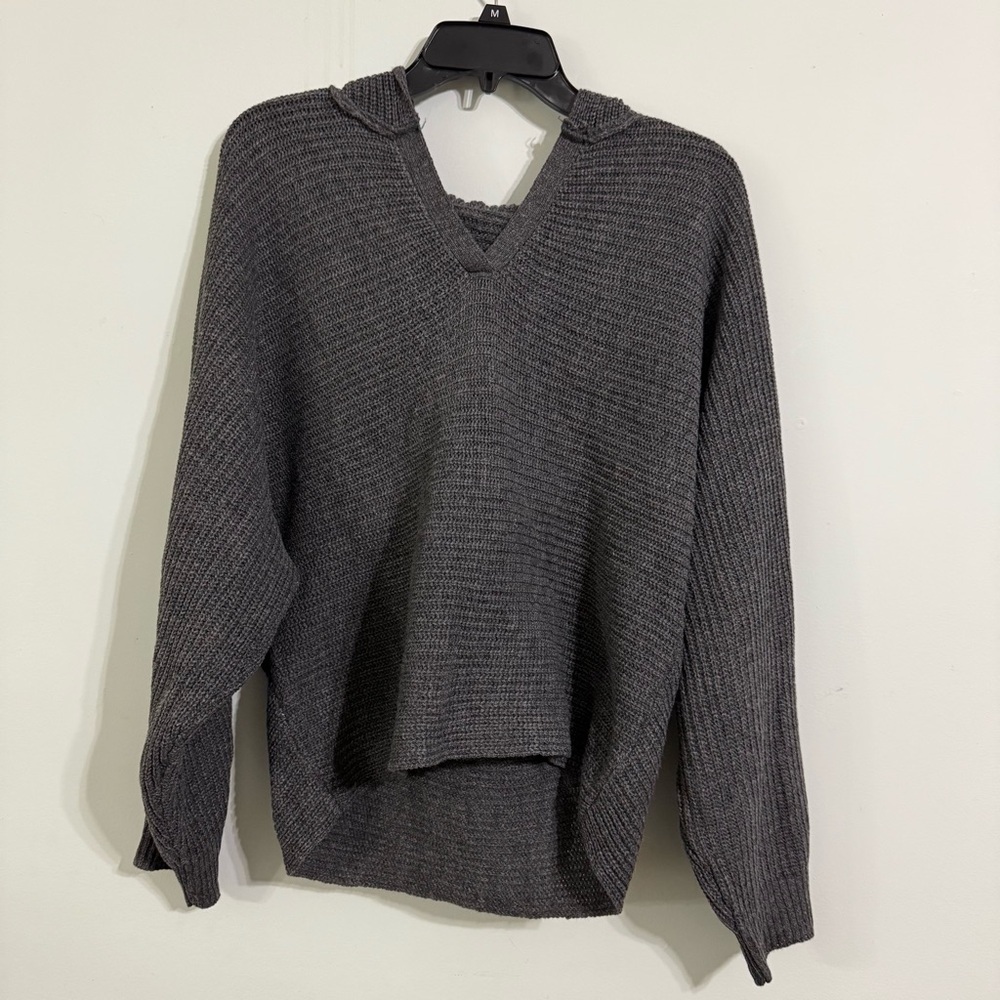 Gray V-Neck Knit Sweater